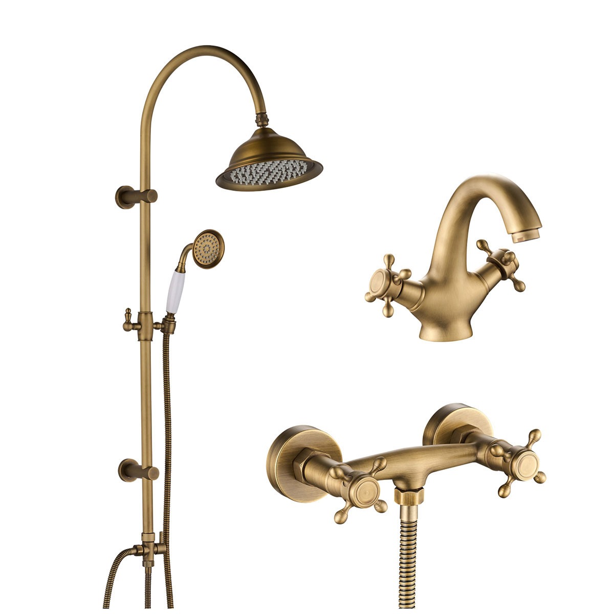 Pachet baie retro CasaBlanca EPOQUE bronz satinat – coloană de duș, baterie lavoar și baterie duș