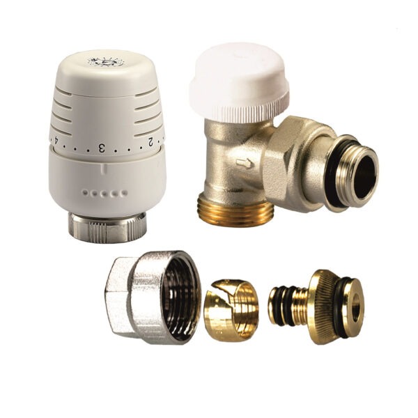 Set robinet radiator Ivar - tur termostatabil EK + cap termostatic + conector țeavă pex-al 16/2