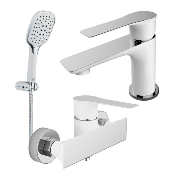 dus-lavoar-minikit Set baterii baie CasaBlanca Level alb-crom: baterie lavoar, baterie duș și set duș