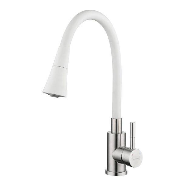 Baterie-bucatarie-inox-Tulip-alb Baterie bucătărie din inox cu pipă flexibilă CasaBlanca Tulip alb