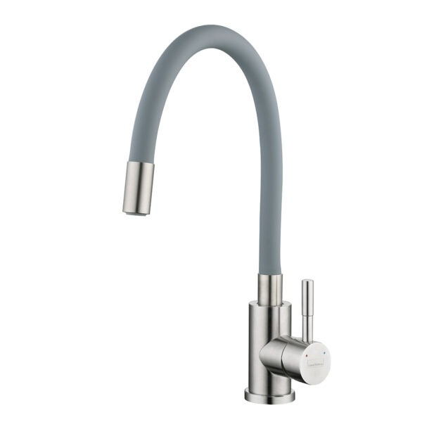 Baterie-bucatarie-inox-Twist-gri Baterie bucătărie din inox cu pipă flexibilă CasaBlanca Twist gri