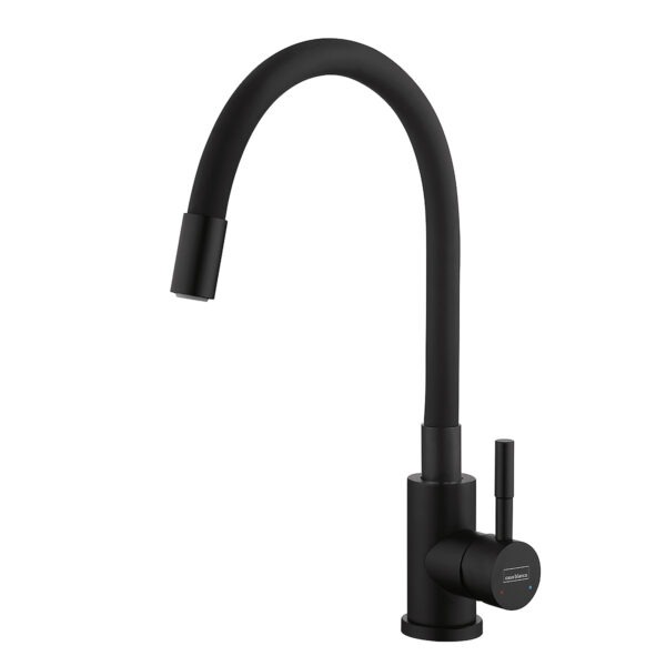 Baterie-bucatarie-inox-Twist-negru-mat Baterie bucătărie din inox cu pipă flexibilă CasaBlanca Twist negru mat