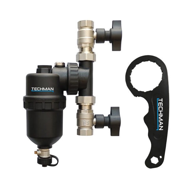 Filtru_antimagnetita_Techman_TFM34 Filtru antimagnetită 3/4″ Techman cu robineți - magnet 11000 GS