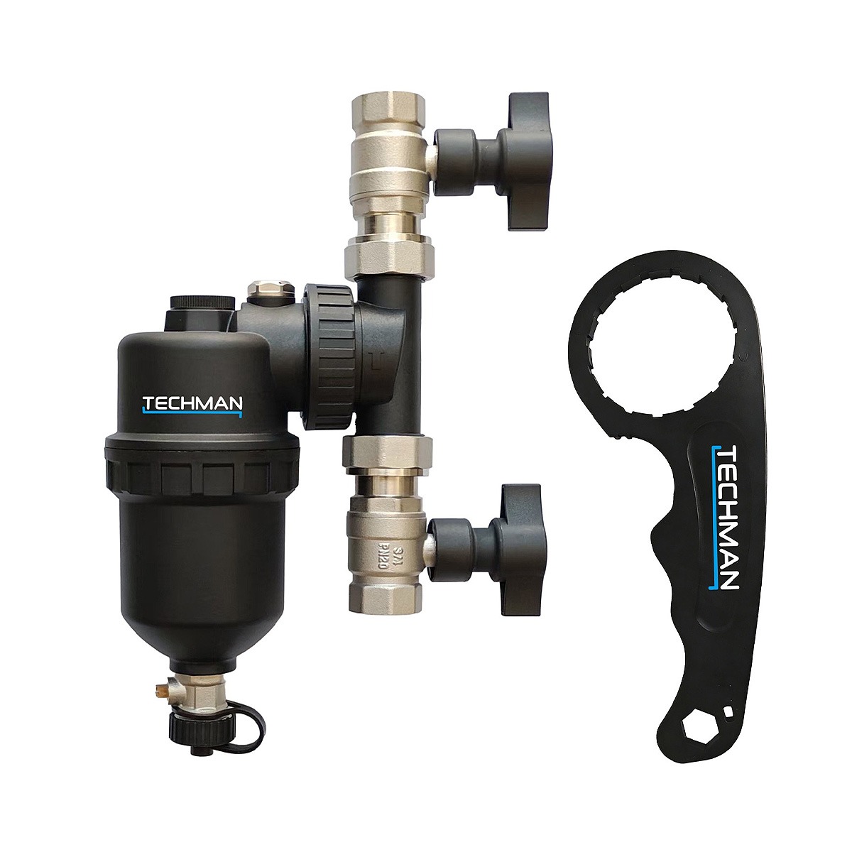 Filtru antimagnetită 3/4″ Techman cu robineți - magnet 11000 GS